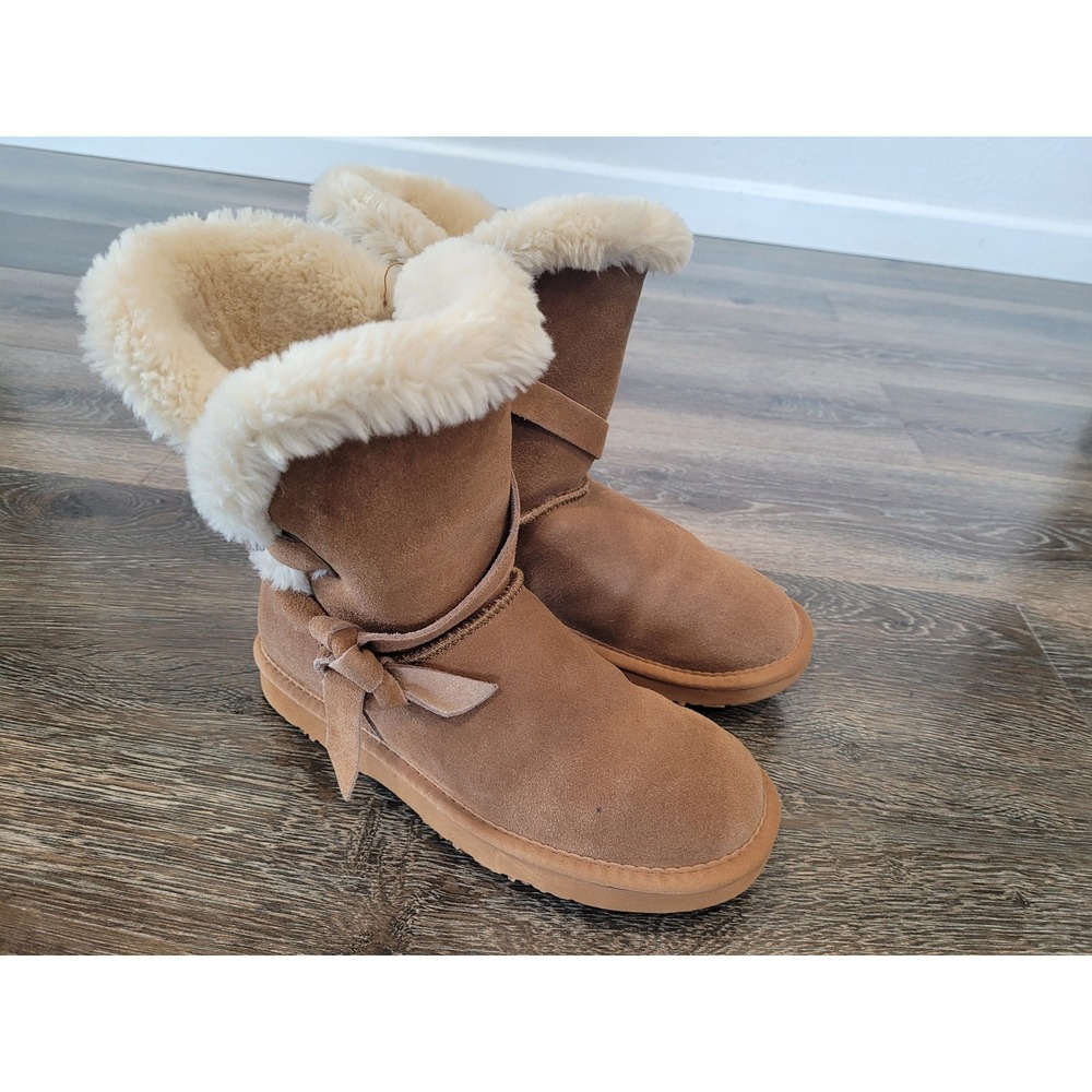 Lamo Medora Suede Faux Fur Trim Winter Boots Womens US 7 Zipper Tie Up Accent #5